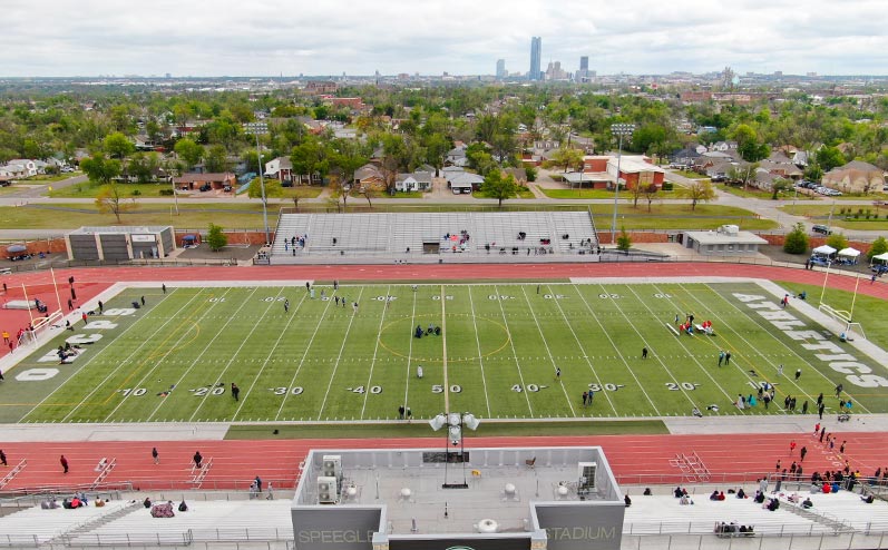 Fields & Futures All-City Track Meet Blog aerial photo of the All-City Track Meet at Speegle Stadium