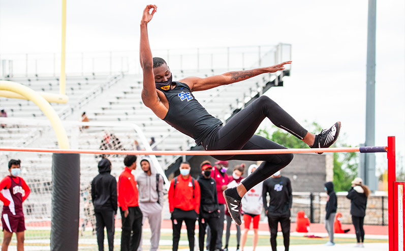 Fields & Futures All-City Track Meet Blog male high school athlete competing in the high jump